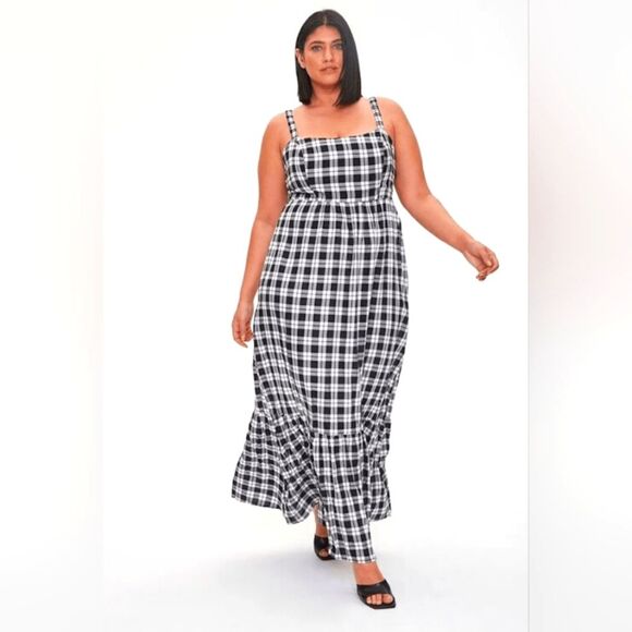 Forever21+ Plus 2X Maxi Dress Gingham Tiered Sleeveless Smocked Empire Waist - Picture 1 of 10
